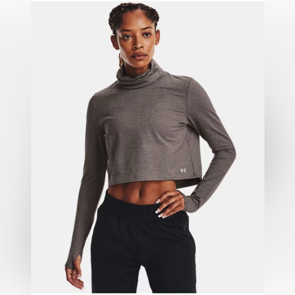 Under Armour Meridian Crop Top Size Medium Long Sleeve Heather Gray Turtleneck